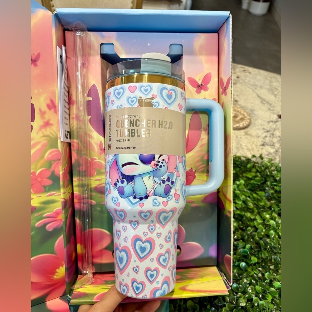 Customized Stanley Light Blue Tumbler with Stitch and Heart Design - Picture 5 of 5